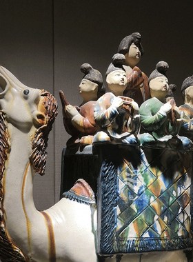 高水旺唐三彩陶俑陕西博物馆八人乐驼复古收藏艺术品酒店装饰摆件