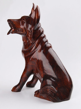 桃木狗摆件木雕木质狗桃木十二生肖实木狗大号狼狗摆件红色生肖狗