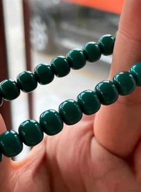 原矿玉化蓝绿松石老型无相直切单圈手串地狱色手持念珠顶腰配珠