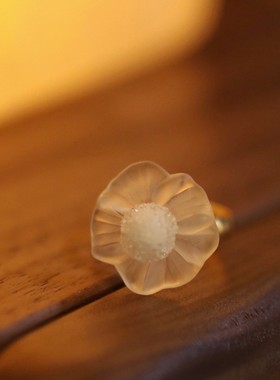 鸟与胡子手工仙女简约个性文艺日系小众可调节纽扣花朵戒指新款