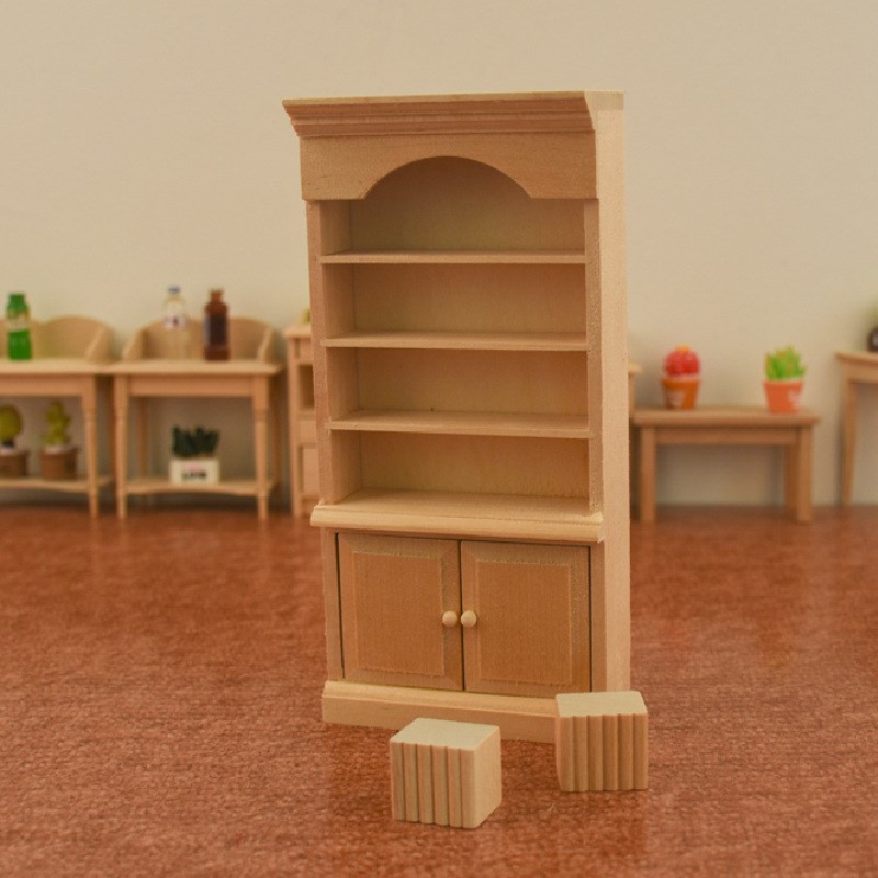 1/12dollhouse娃娃屋迷你家具模型微缩纯手工实木书架立柜摆件 - 图1