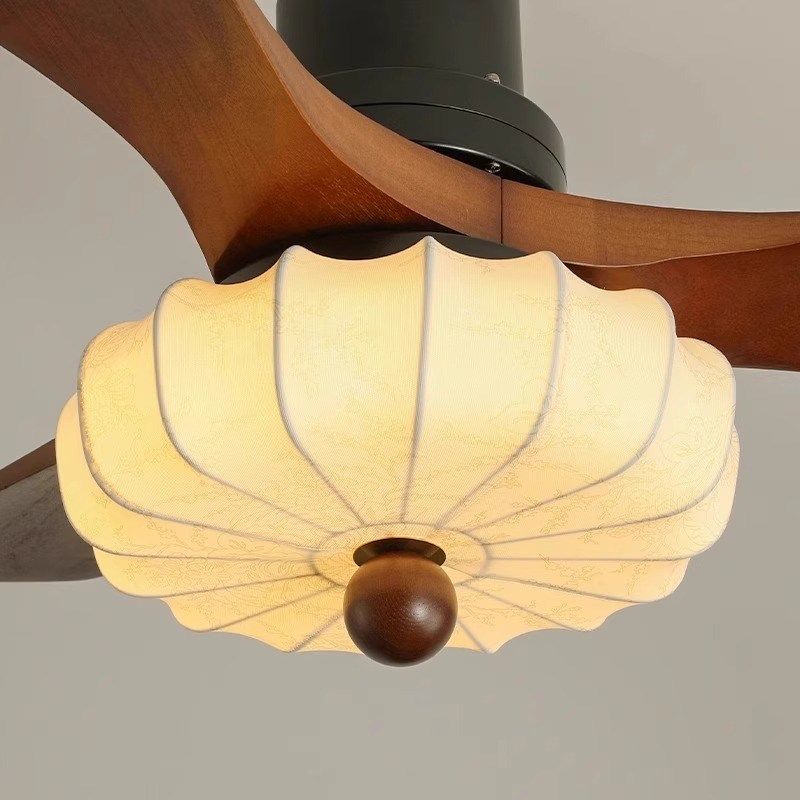 风扇灯2025新款中古胡桃木色客厅餐厅卧室灯全光谱护眼布艺吊扇灯,淘宝优惠券,粉丝福利购,淘宝优惠卷