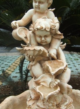 欧式人物流水喷泉婚礼装饰客厅天使雕塑落地鱼池庭院创意水景摆件
