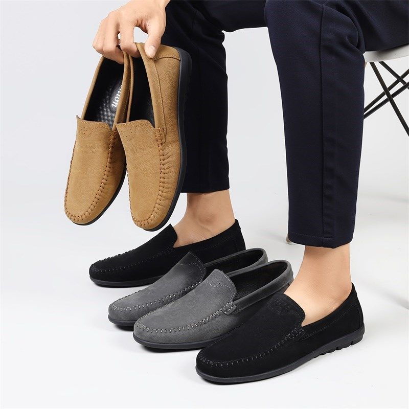 头层牛皮男鞋真皮高端潮流豆豆鞋男男士休闲皮鞋软底一脚蹬懒人鞋,淘宝优惠券,粉丝福利购,淘宝优惠卷