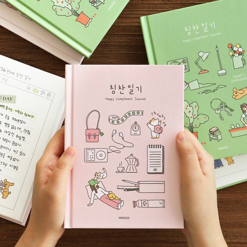 韩国indigo可爱插画硬面万年幸福记事本6个月日记本1天1页笔记本 - 图0