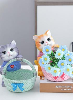 可爱幸福小猫收纳摆件玄关钥匙托 托盘客厅吧台桌面装饰送女生小