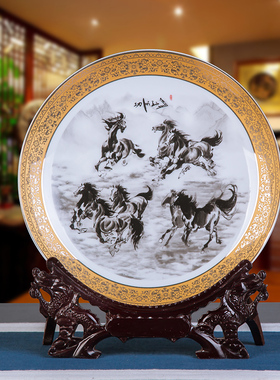 景德镇陶瓷器摆件家居装饰品挂盘中式工艺品客厅酒柜玄关装饰盘