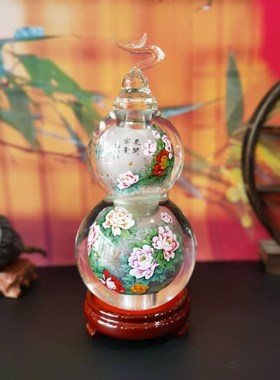 新品匠心独韵内画葫芦桌面摆件玄关博物架子电视柜装饰艺术品牡丹