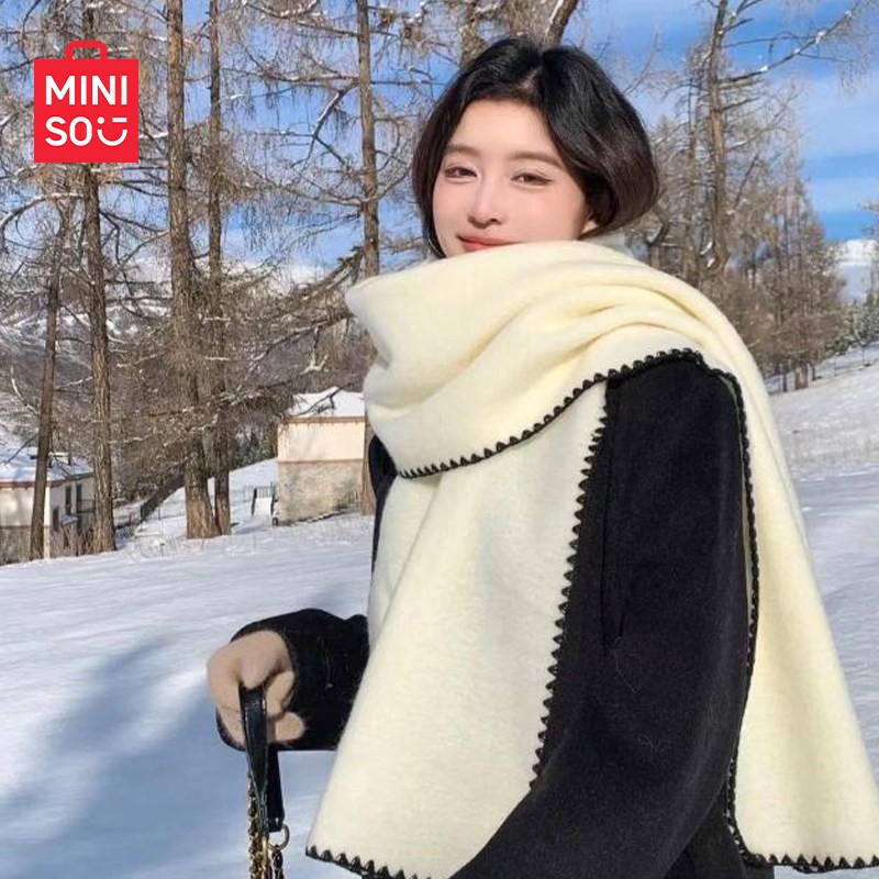 MINISO名创优品羊毛混纺针织围巾简约2025新款冬保暖护脖围脖披肩