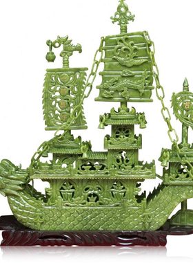 玉器60CM龙船客厅摆件办公室家居玉石饰品一帆风顺工艺品商务礼品