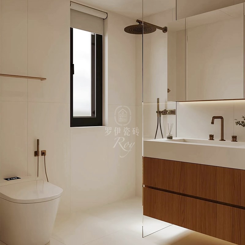 法式奶油色卫生间墙砖柔光奶白厕所微水K泥瓷砖厨房浴室地砖咖色 - 图0