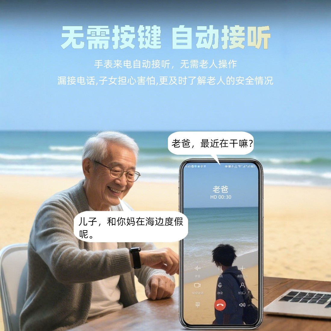 老人圆屏智能电话手表跌倒自动报警一键SOS语音视频通话GPS定位防丢电子围栏扫码支付运动心率血压睡眠检测,淘宝优惠券,粉丝福利购,淘宝优惠卷