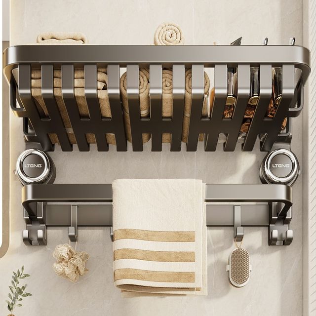 Suction cup towel rack without punching bathroom storage rack bathroom space aluminum N pendant set bath towel rack storage rack