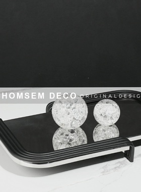 简约现代b金属镜面收纳托盘样板房桌面摆设软装饰品茶几售楼处摆