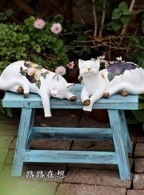 睡觉猫咪花架树脂花园造景装饰园艺阳台庭院台阶摆件多肉花盆搭配