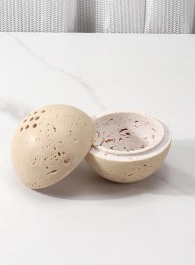 天然黄洞大理石烛台覆古圆形香薰香炉摆件样板间客厅方形果盘装饰