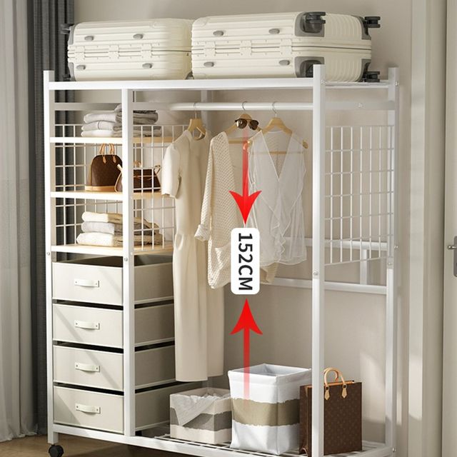 Wrought art simple wardrobe bedroom clothes change rack pants storage rack children's room combination wardrobe out Z rental clothes hanging