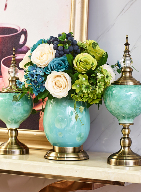 新古典北欧风陶瓷花瓶摆件客厅电视柜样板间干花插花现代装饰摆设