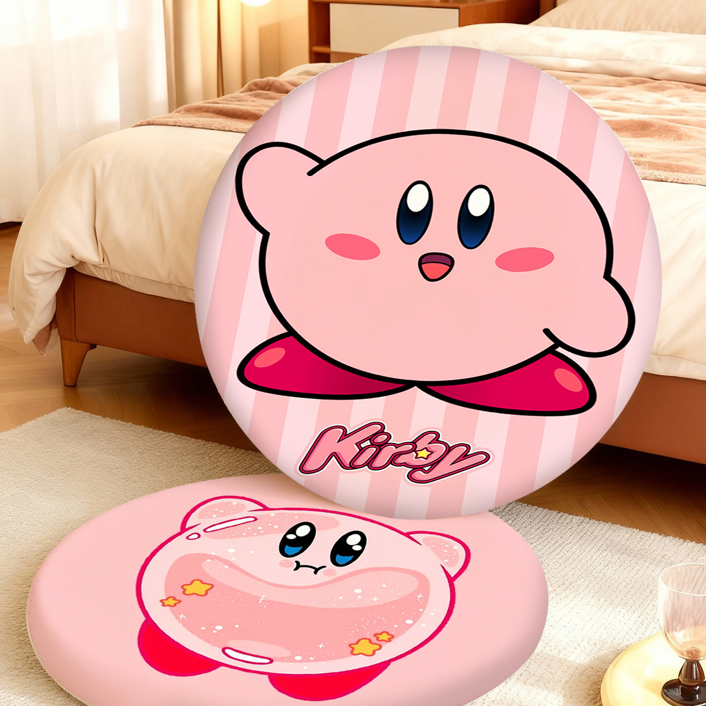 Star Kirby Memory Foam Round Seat Cushion Dining Chair Cushion Bar Seat Bay Window Futon Non-Slip Floor Soft Seat Cushion