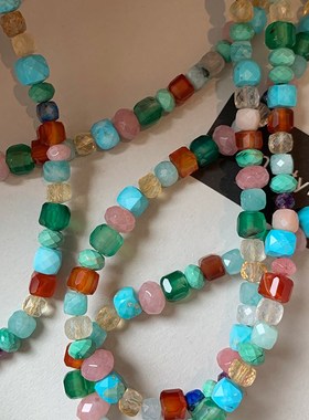 多巴胺彩虹蓝色天然宝石串珠项链女配饰高级感夏天轻奢小众颈链