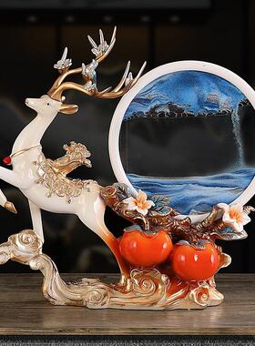 家居轻奢沙漏流沙画 画招财鹿摆件玄关酒柜电视柜装饰品乔迁新居