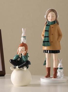 清新小女孩电视酒柜摆件家居装饰品客厅轻奢高档公主房间卧室摆设