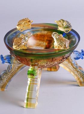 琉璃八方聚宝盆金蟾摆件装饰开业礼品乔迁玄关钥匙储物中式鼎礼品