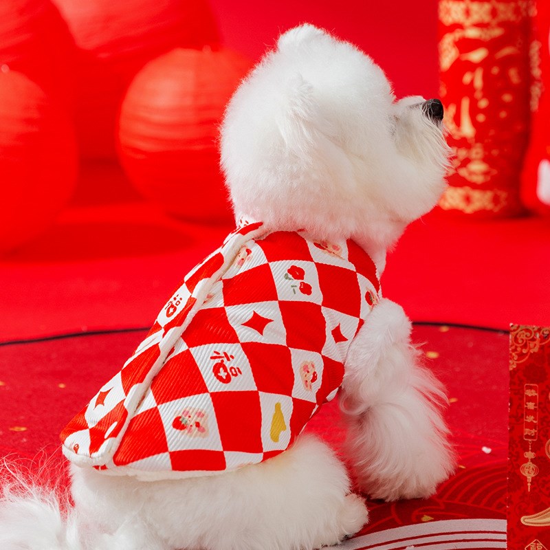 兔毛马甲小狗狗新年衣服比熊泰迪博美小型犬猫咪宠物冬季保暖棉衣 - 图1