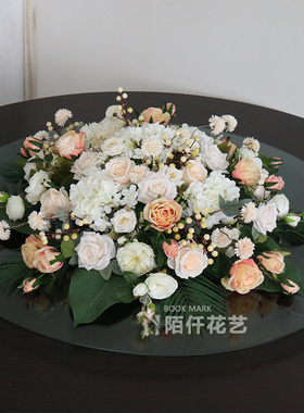 酒店圆形桌面中间摆花会议室餐桌摆件花餐M厅圆桌桌花宴会装饰花