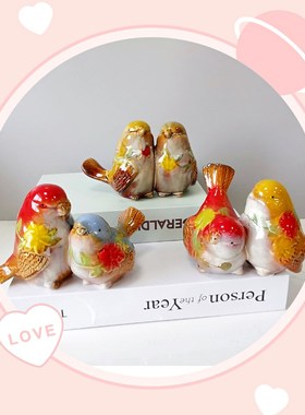 花园园艺摆件陶瓷工艺品别墅水池造景阳台动物摆件镂空小鸟喜鹊