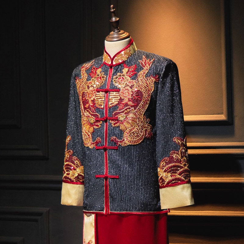 秀禾服新郎2023新款中式大码男士结婚敬酒礼服唐装龙凤褂男接亲服,淘宝优惠券,粉丝福利购,淘宝优惠卷
