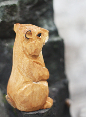鹿妖商店 土拨鼠 旱獭 纯手工木雕摆件 实木 动物 桌面摆件 礼物