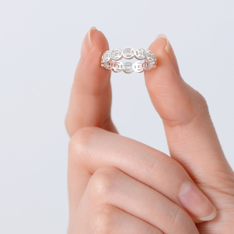 足银999纯银复古戒指女高级感平安钱币简钱多多戒指,淘宝优惠券,粉丝福利购,淘宝优惠卷