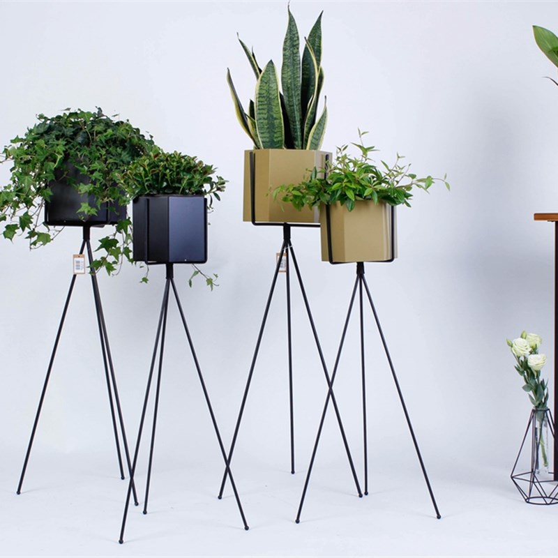 北欧风格铁艺简风三脚落地花架铁皮桶室内客厅置物架阳台 2套包邮 - 图2