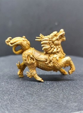 麒麟神兽黄铜汽车钥匙扣挂件古风男潮手工编织钥匙链个性吊坠挂绳