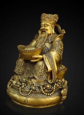 纯铜财星高照财神爷招财铜像摆件室内办公室桌面供奉神像摆放用品