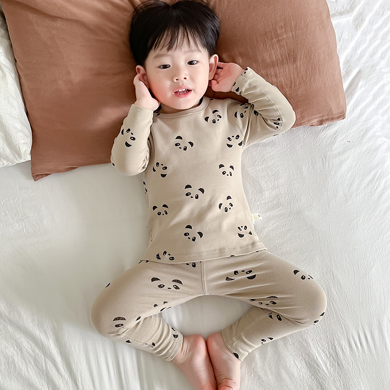 儿童秋衣秋裤男童春秋长袖女童宝宝无痕保暖内衣套装打底纯棉毛衫 - 图0