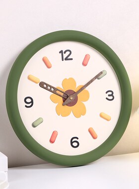 奶油风网红挂钟家用客厅挂墙钟表挂表现代简约新款2024免打孔时钟