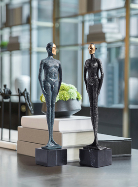 创意人物摆件样板房间售楼处商B业走廊玄关金属雕塑抽象艺术品