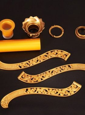 长柄手摇转轮底座纯铜莲花三脚架手柄底座插座支架黄铜转筒手转座