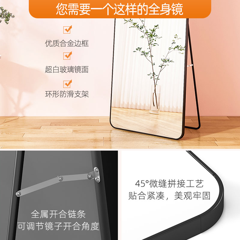 全身落地镜家用女生卧室网红设计感试衣换衣镜子挂墙式立体全身镜 - 图3
