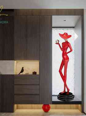 玄关人物造型竖摆件细长轻小奢客厅艺术简雕塑工艺品饰品众极高档