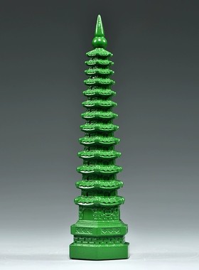 绿色木质雕刻13层文昌塔摆件9层11层文昌塔客厅书桌装饰工艺品
