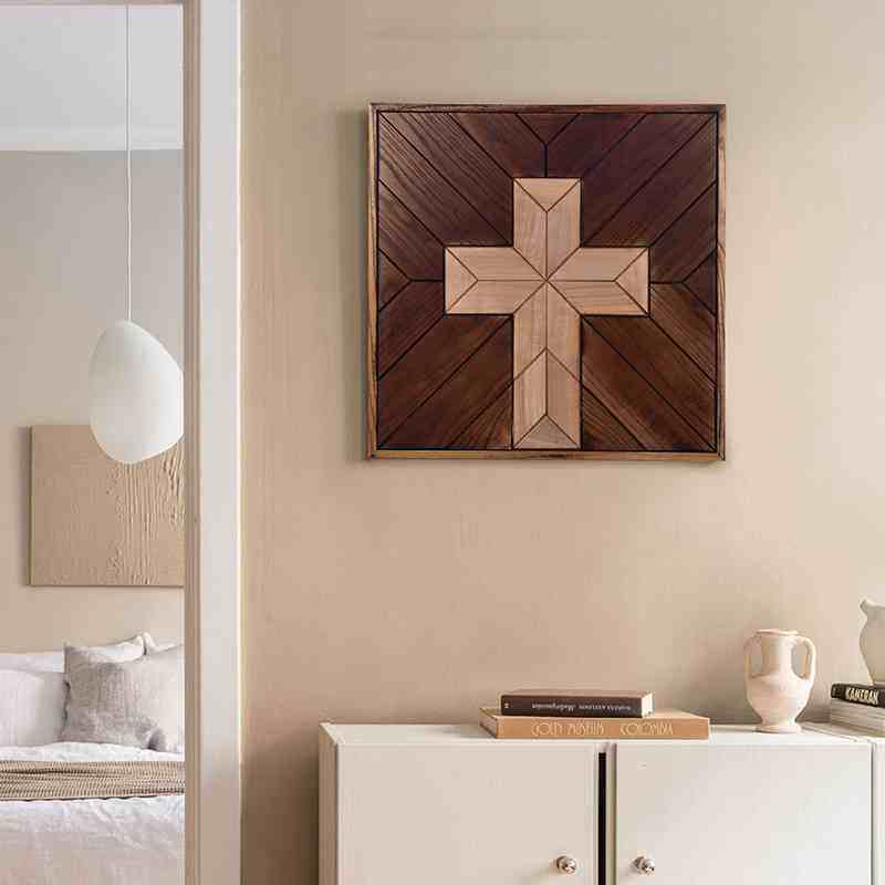 实木手工几何拼图立体十字架墙面装饰画客厅玄关壁画桌面相框摆台,淘宝优惠券,粉丝福利购,淘宝优惠卷