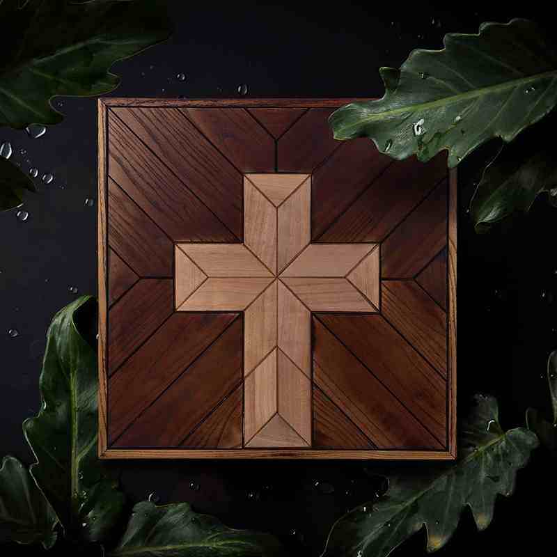 实木手工几何拼图立体十字架墙面装饰画客厅玄关壁画桌面相框摆台,淘宝优惠券,粉丝福利购,淘宝优惠卷