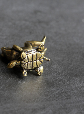 实心纯黄铜办公桌面小摆件乌龟背青蛙茶宠饰品工艺品礼品手把玩件