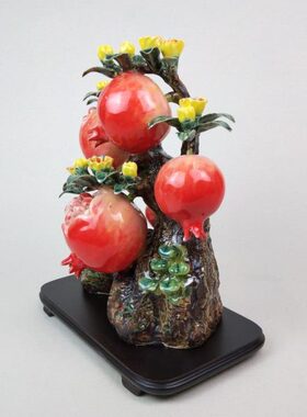 石榴百子千孙陶瓷摆件石湾公仔