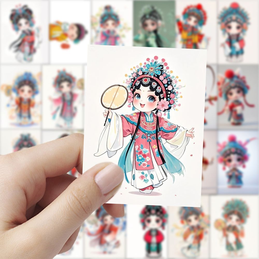 126张Q版京剧贴纸卡通可爱装饰手机手账电脑行李箱桌面笔记本贴画 - 图2