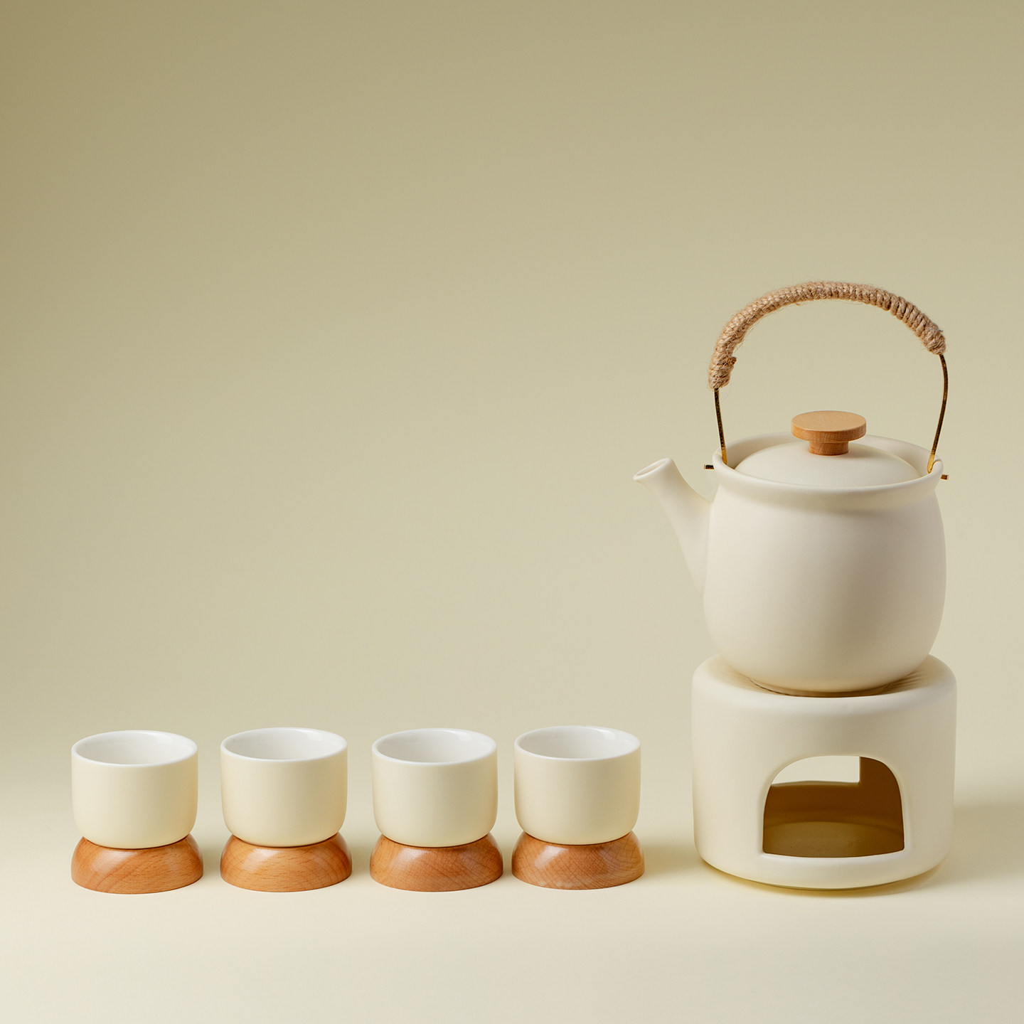 植述奶油黄围炉煮茶套装功夫茶具一壶四杯露营温茶炉泡茶器小套组,淘宝优惠券,粉丝福利购,淘宝优惠卷