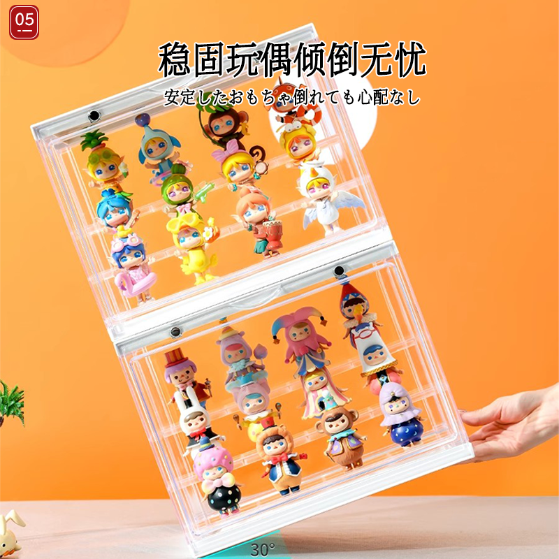 日本盲盒收纳展示架手办展示柜泡泡玛特萌粒摆件亚克力透明展示盒 - 图3